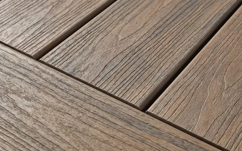 Close-up of wood-grained PVC deck boards