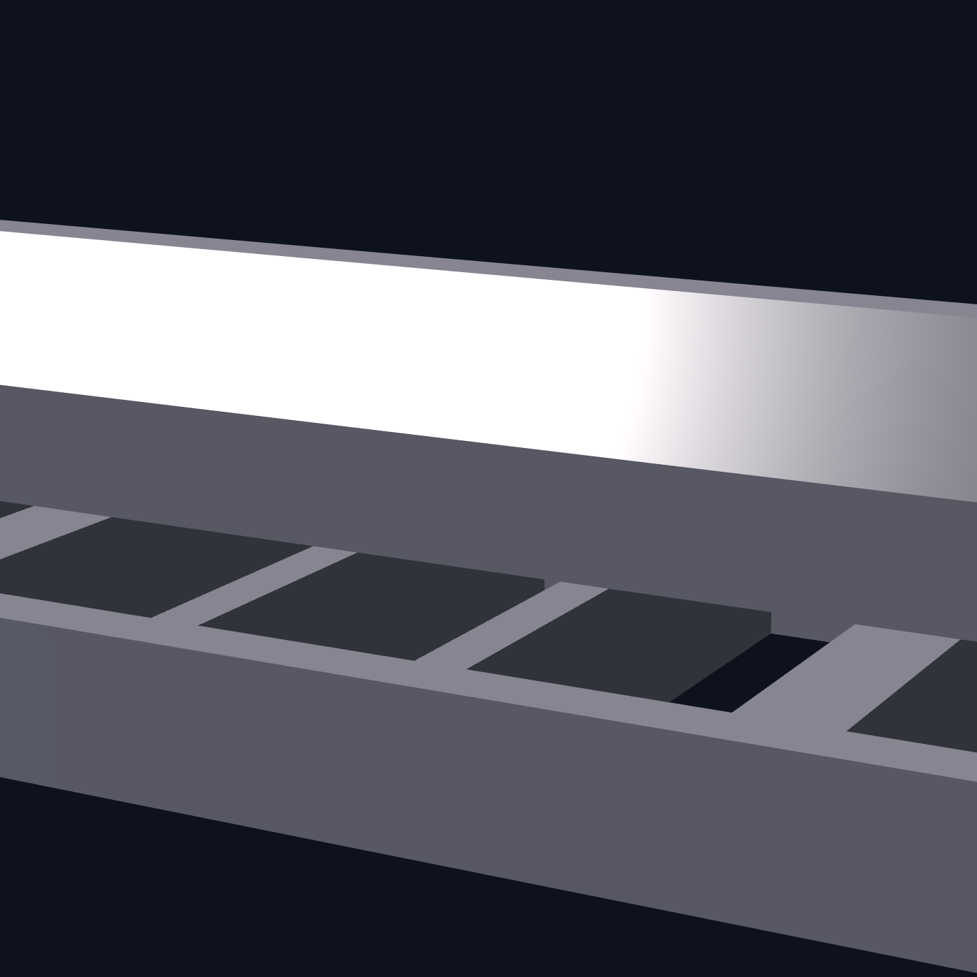 Close-up CAD render of an InvisiClip™ POM clip showing snap mount slots and cradle profile