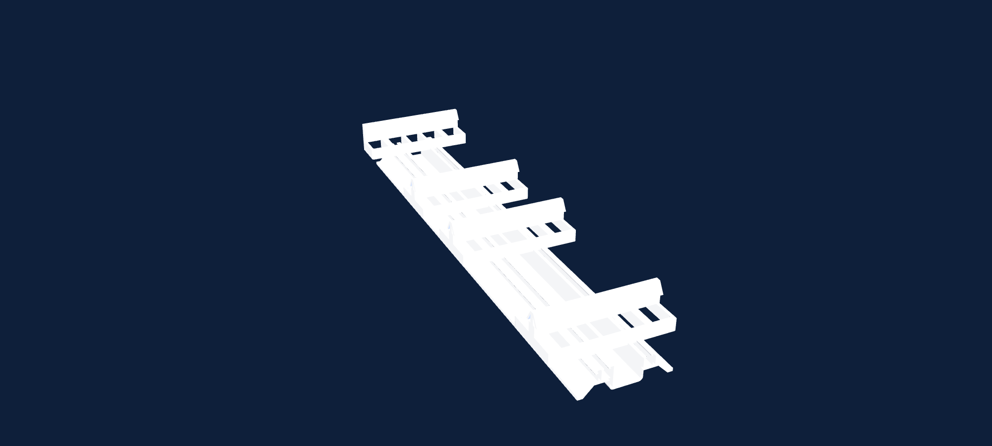 CAD-accurate render of an InvisiClip™ stainless rail with three snap-mount features visible