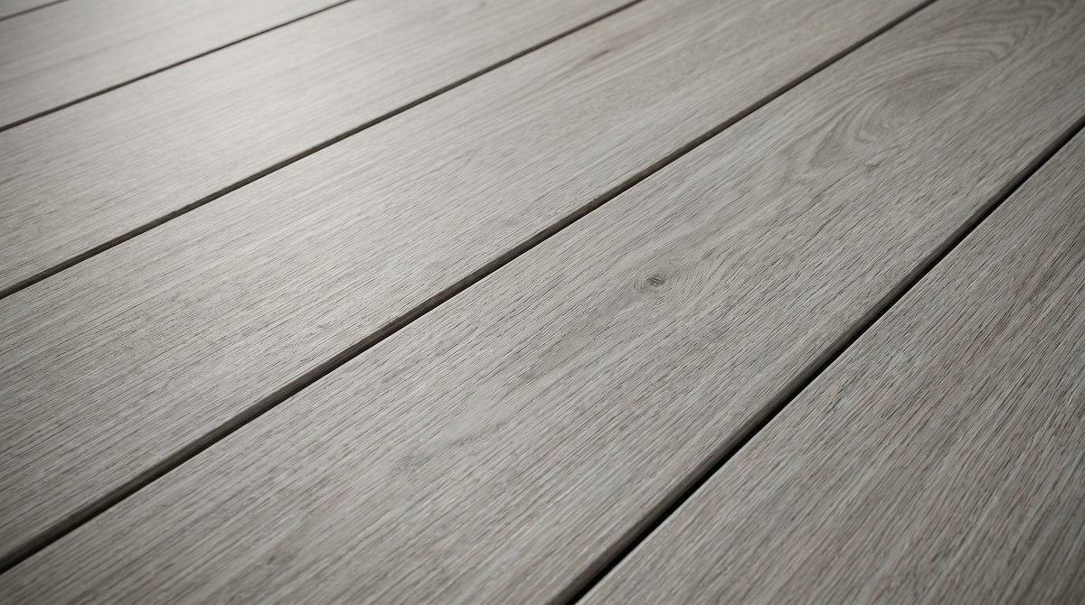 TrueGrain Deck PVC decking boards in Coastal Driftwood with deep wood-grain texture